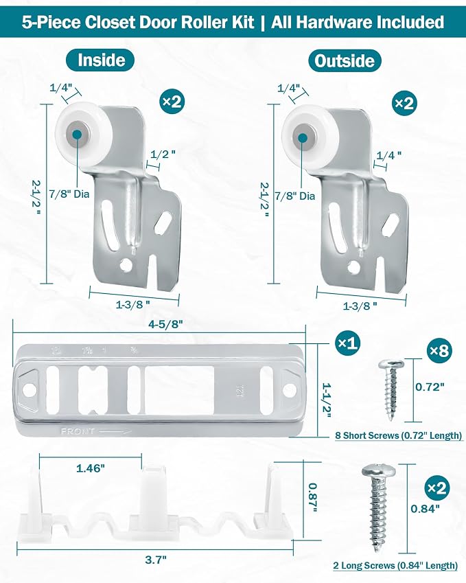 5 Pcs Sliding Closet Door Roller Kit, Closet Wheel - Image 2