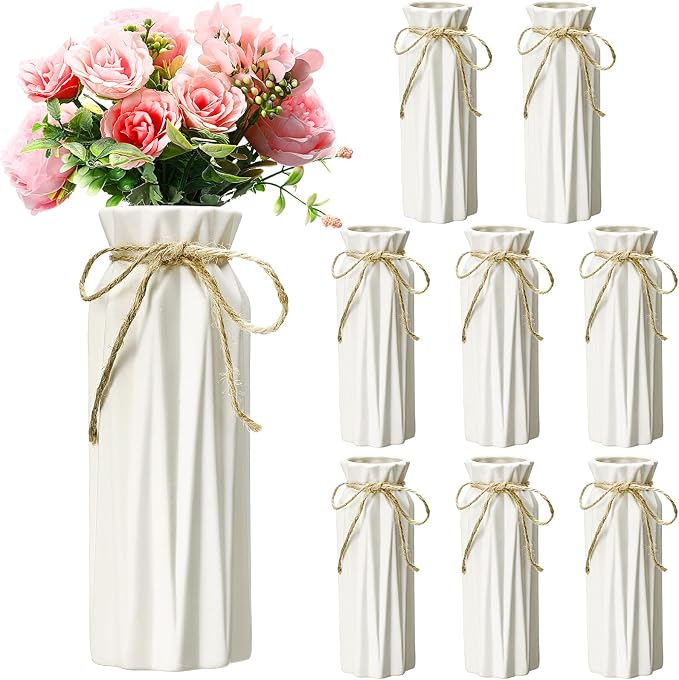 Qinyoung White Ceramic Bud Vase Set of 8, Modern Floral Decor by Qinyoung