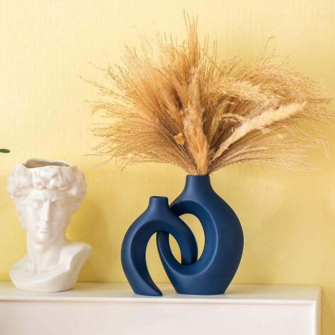 Lvases Snuggle Hollow Ceramic Flower Vaseof 2, Matte Navy Blue Home Decor | - Image 9