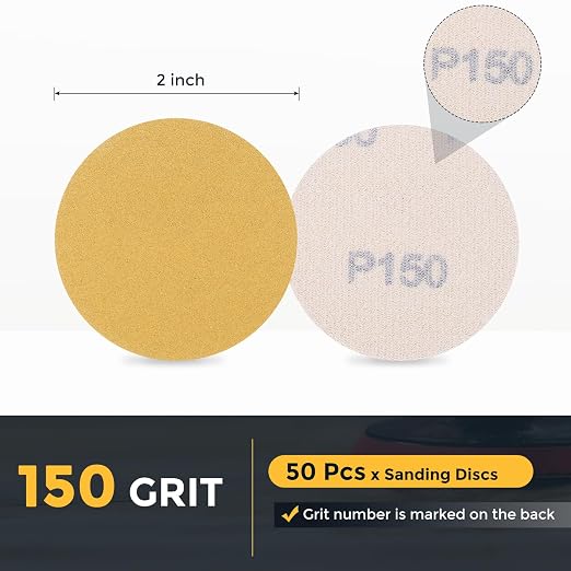 HARFINGTON 50 Pcs 2 Inch Sanding Discs 150 Grit Yellow Aluminum Oxide | Hook - Image 2