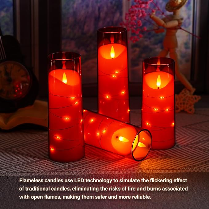 Eebuss Flameless Candles with Embedded Star String, Battery Operated LED Pillar - Image 4
