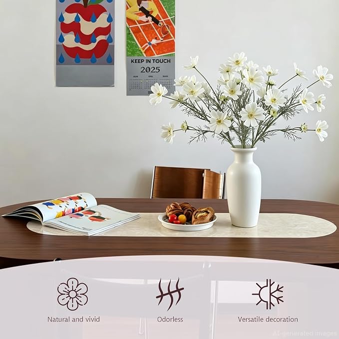 4 Pcs White 24" Tall Artificial Cosmos Flowers - Image 4