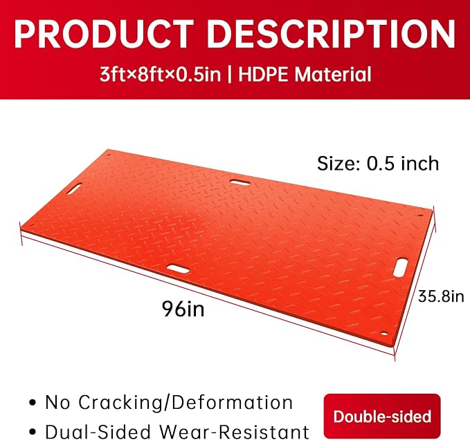 12Pcs 3'x8' Ground Protection Mats w/22 Connectors, Double Sided Diamond Tread - Image 2
