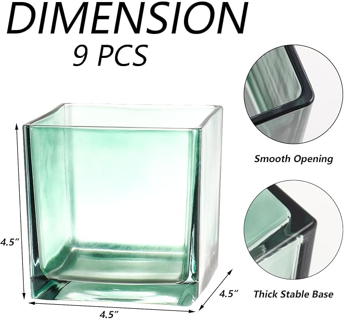Square Glass Vases Set of 9, Square Vase - Image 7