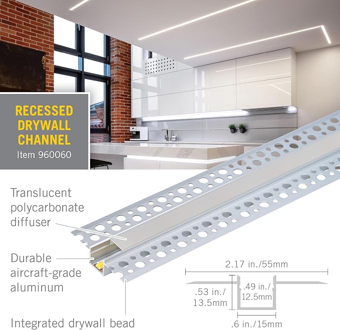 Armacost Lighting Recessed Drywall Mount LED Tape Light Mounting Channel 5-Pack - Image 6