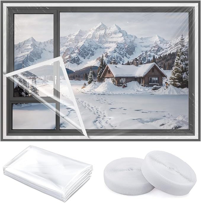 Window Insulation Kit 63 in x 10 ft Cuttable Transparent Film 180μm Thick by Vteyeya