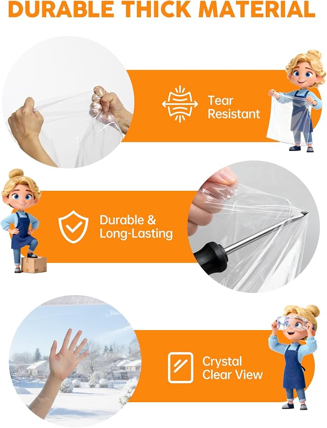 Ready-to-Install Plastic Window Insulation Film 39″×63″, Reusable Clear Draft - Image 5