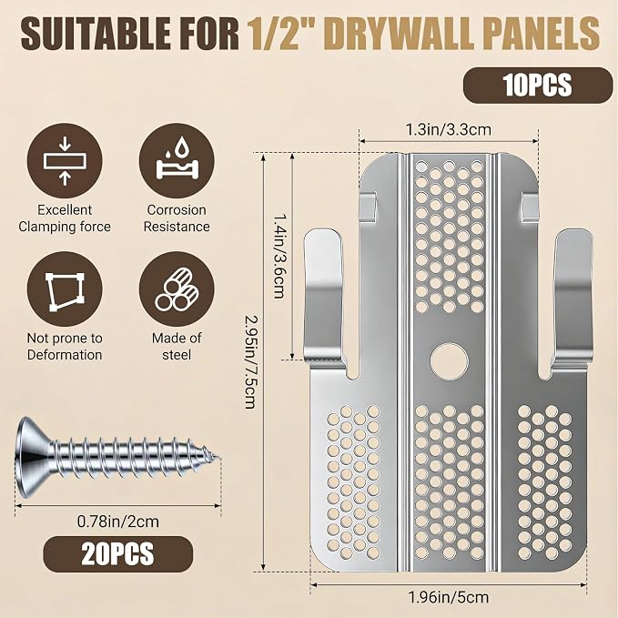 10 Pack Drywall Repair Clips, 1/2 inch and 5/8 inch Drywall Fastener Clip - Image 2