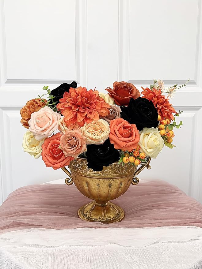 FACINOC Roses Artificial Flowers Fall Orange Black Bouquet Combo - Image 8