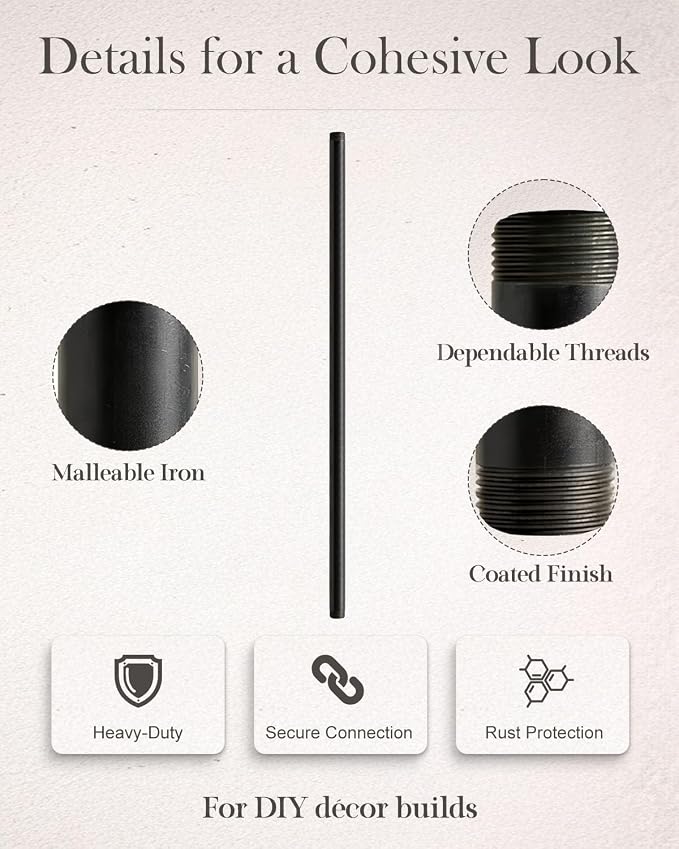 10 Pack 1/2 x 30 Inch Black Pipe Malleable Steel Nipples Fitting | DIY - Image 5