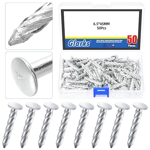Glarks 50pcs 6.5 x 45mm Thread Twist Nail Kit, Zinc Plated Cement Nails by Glarks