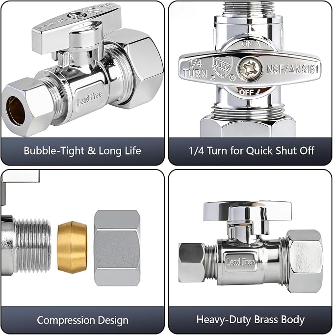 WiseWater Straight Stop Valve 1/2" Nominal x 3/8" OD | 1/4 Turn, Corrosion - Image 3