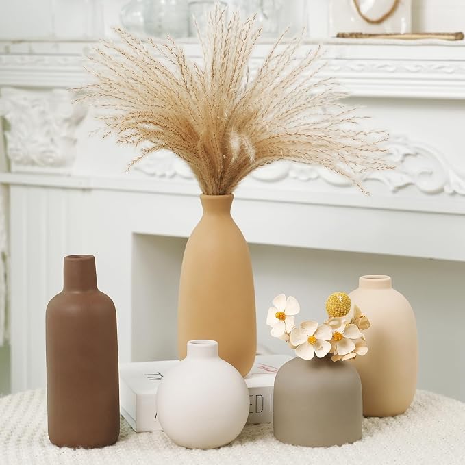 Modern Ceramic Vase Set of 5, Vases Home Decor Rustic Farmhouse Decorative | - Image 2