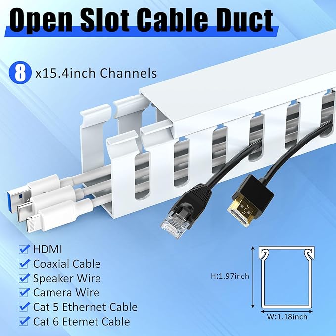 Open Slot Wiring Raceway Cable Duct, Cable Management Cord Track | 123" open - Image 2