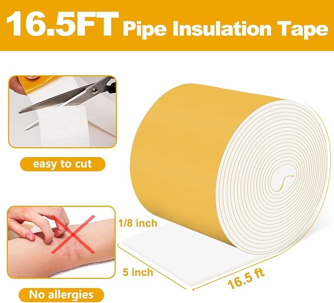 DEMEDO Pipe Insulation Tape, Pipe Wrap Insulation Foam Tape Self Adhesive - Image 8