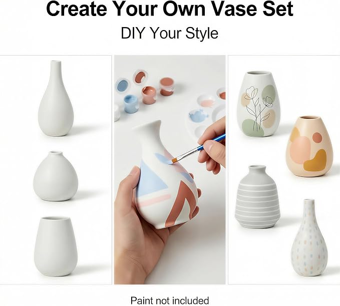 White Bud Vases, Small Ceramic Vase Set of 11, Mini Pottery Vases - Image 7