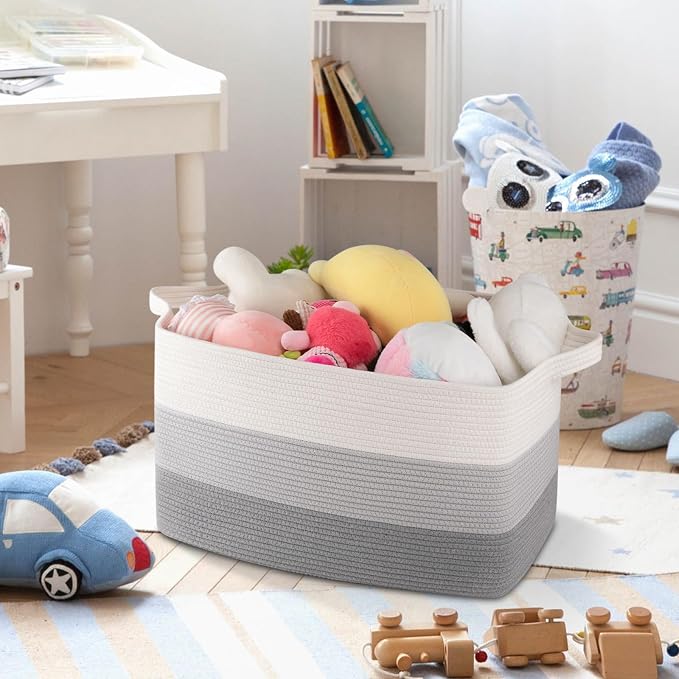 OIAHOMY Large Blanket Basket, 65L Cotton Rope Woven Laundry Basket, Toy Bin - Image 5