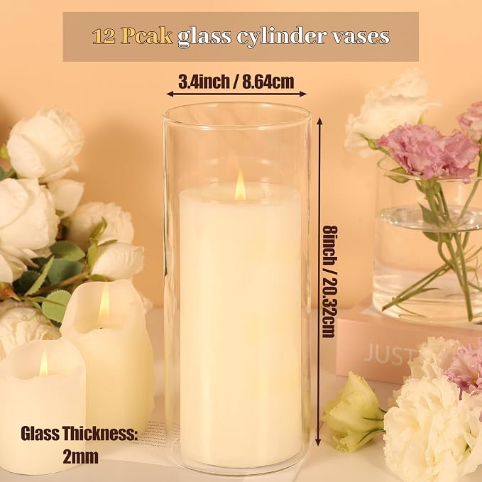 12pcs 8 Inch Clear Glass Cylinder Vases - Image 6