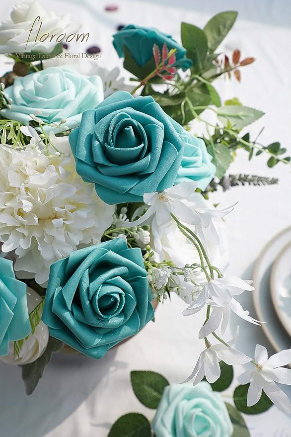 Artificial Flowers 25pcs Real Looking Green Ombre Colors Foam Fake Roses - Image 3