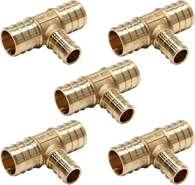5PC EFIELD Barb Pex 3/4" x 3/4" x 1/2" Reducing Tee Brass Crimp Fittings | by EFIELDPEXTUBING