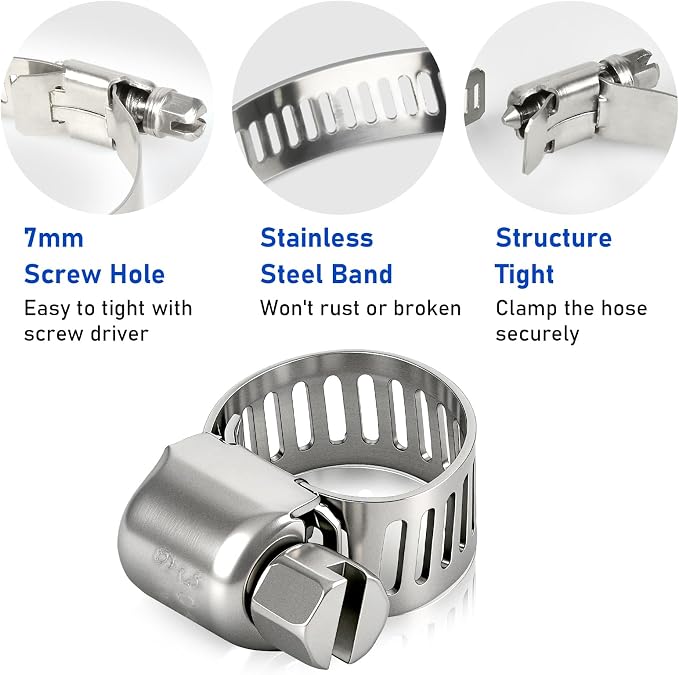 Hose Clamp 3/8 Inch, 10 Pack Stainless Steel Hose Clamps 1/4 Inch To 3/8 Inch - Image 3