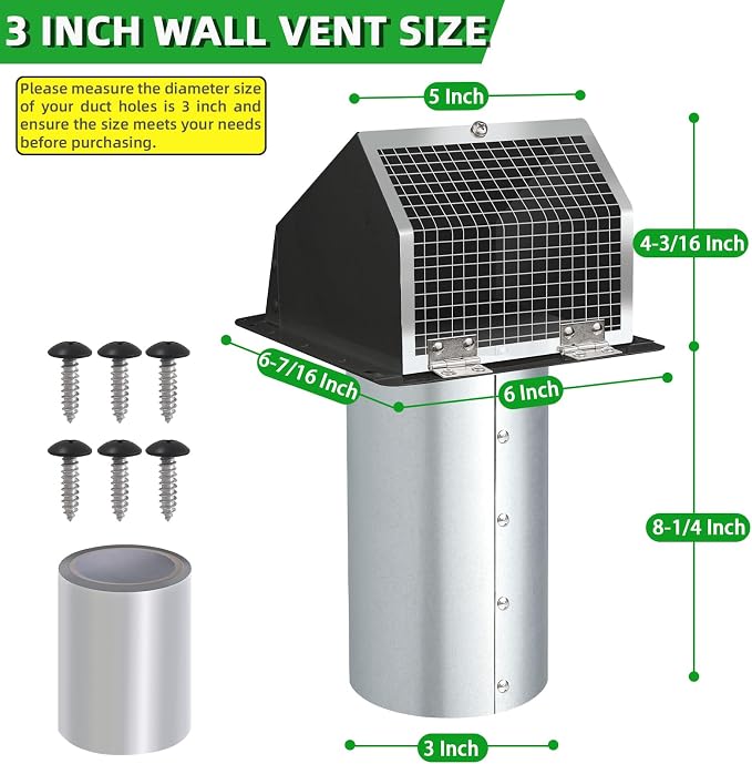 3 Inch Dryer Vent Cover Wall Vent Hood - Image 2