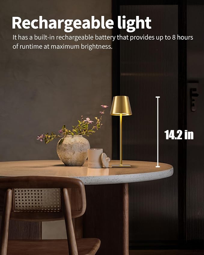 KDG 2 Pack Cordless Gold Table Lamps, Rechargeable Portable LED Desk Lamps | - Image 2