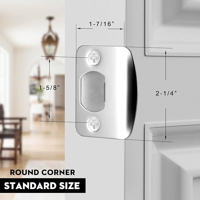 Door Strike Plate for Interior Doors, Polished Chrome, 2 Pack | 2-1/4"x1-3/4" - Image 3