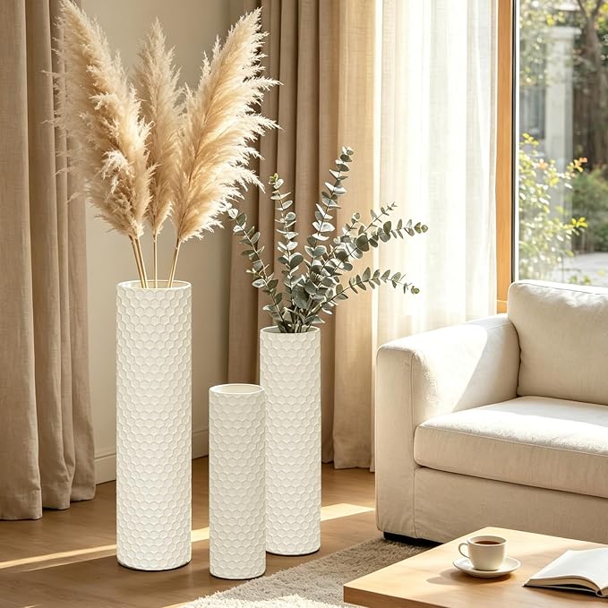 White Tall Floor Vase by Unknown