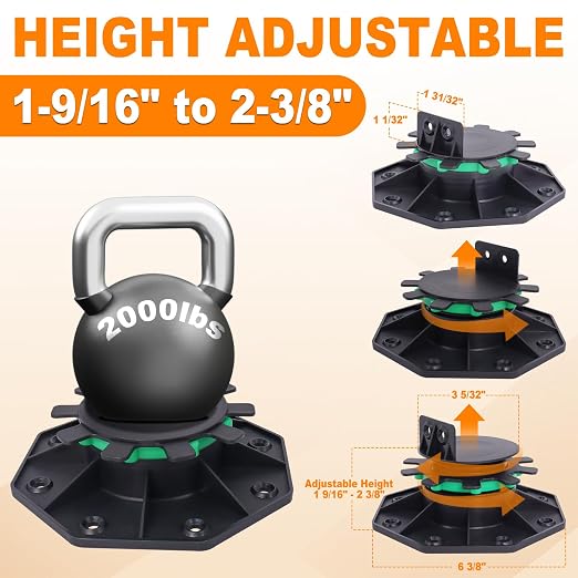 12 Pack Adjustable Deck Support Pedestals, 1-9/16" to 2-3/8" Height | Deck - Image 3