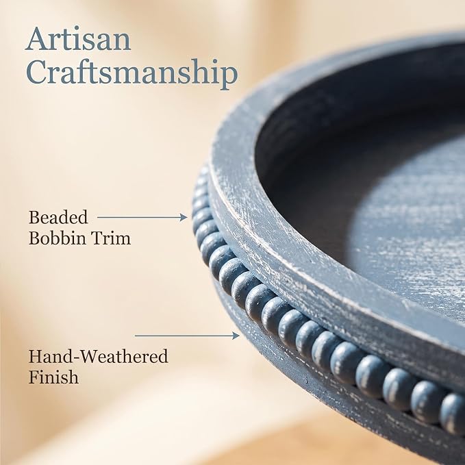 Hrastany Round Navy Blue Wooden Decorative Tray - Image 4