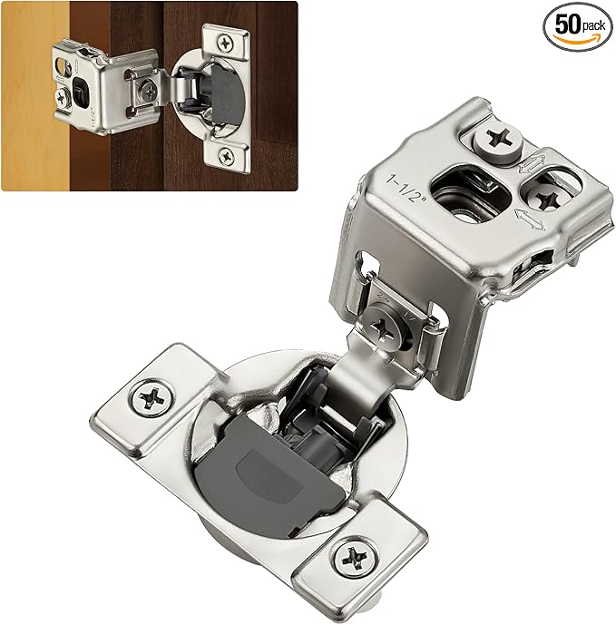 Satin Nickel Cabinet Hinges 1-1/2 Inch Overlay 50 Pack | Stainless Steel Build by HomeExpert