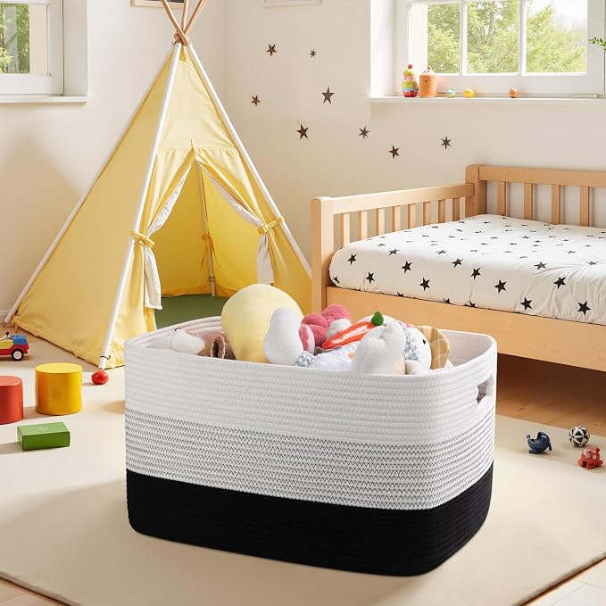 OIAHOMY Blanket Basket Laundry Basket Dog Toy Basket 75L Gradient Black | Large - Image 2