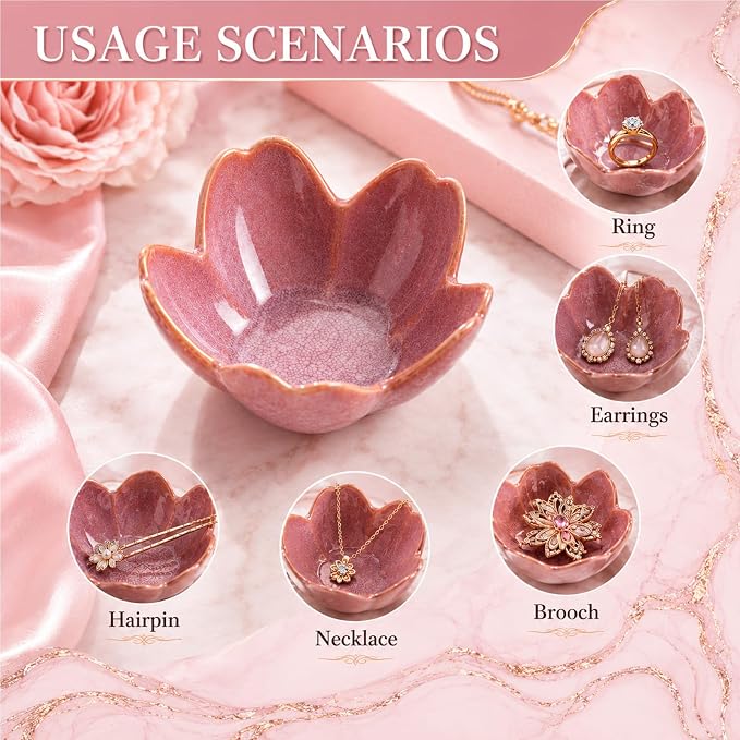Floral Ceramic Jewelry Tray, 3.5" Ring Holder Trinket Bowl | Petite bowl keeps - Image 4