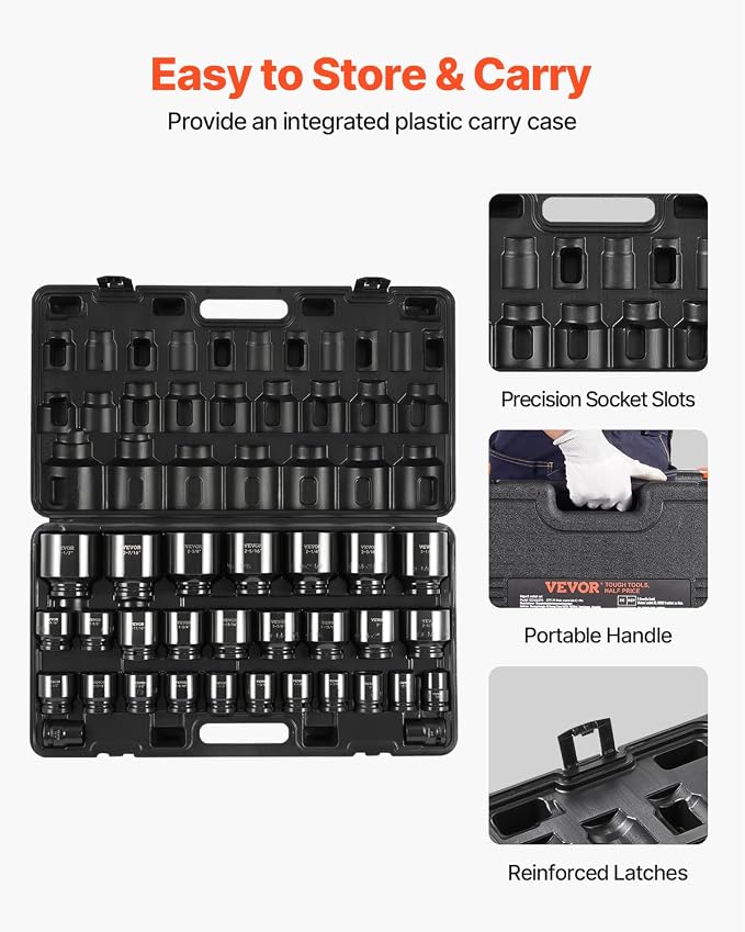 VEVOR 3/4 Inch Impact Socket Set, SAE 3/4-2-1/2 Inch | 6-Point Sockets - Image 6