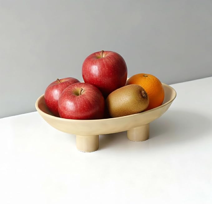 Three-Leg Ceramic Fruit Bowl, 10 Inch Oval Serving Dish - Image 2