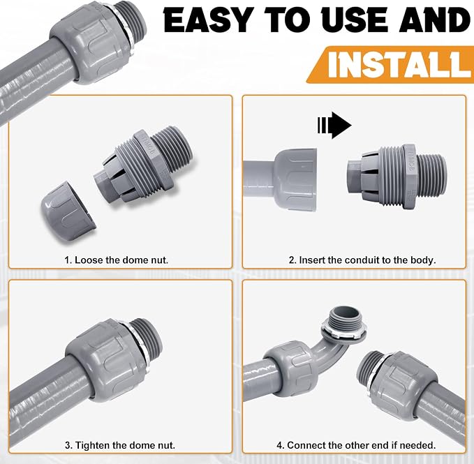 1 inch Liquid Tight Connector PVC Flexible Conduit Connector, Straight 180 - Image 5