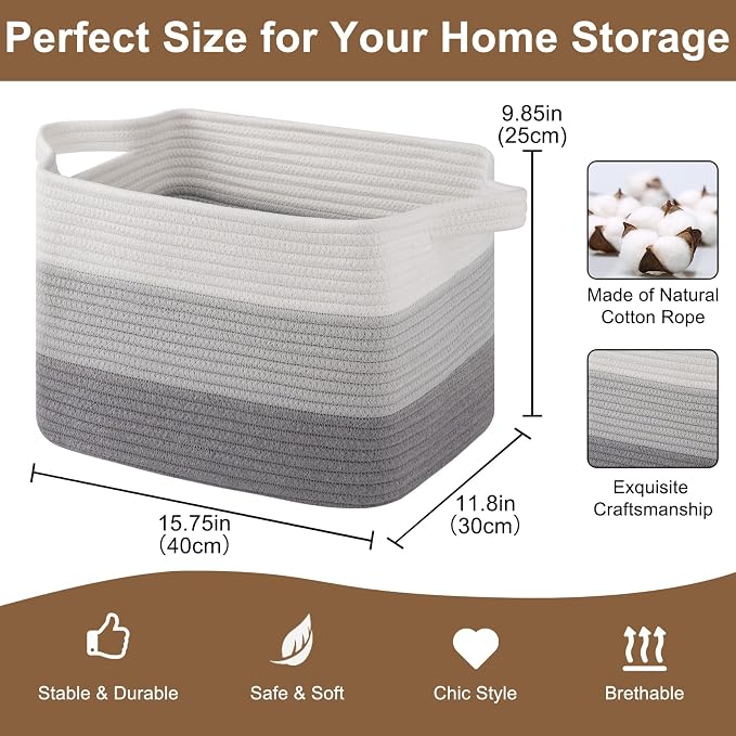 OIASKET Storage Basket for Organizing, Woven Baskets for Storage, Rectangle - Image 2
