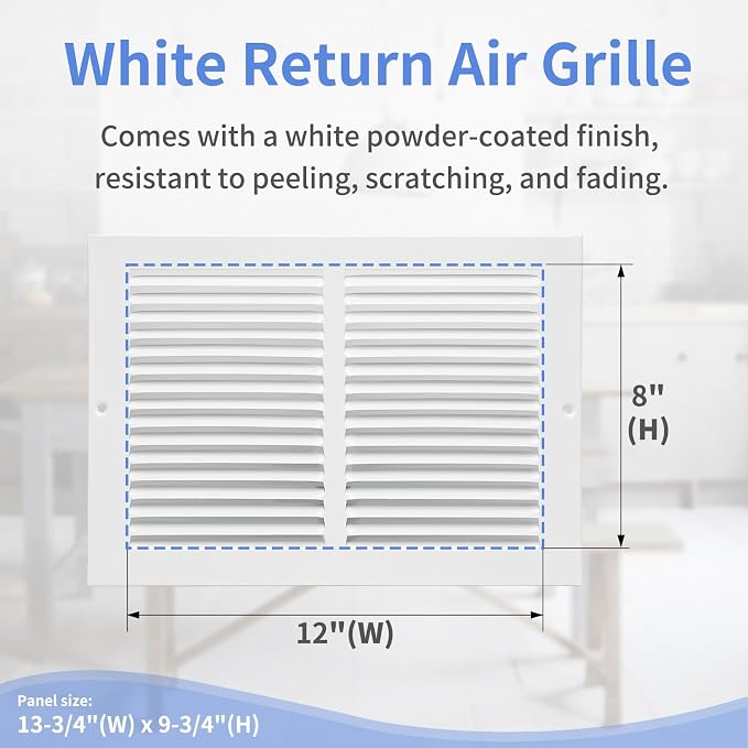Howeall 12"W x 8"H Steel Return Air Grille, Air Return Vent Cover - Image 3