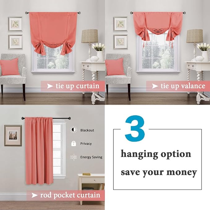 H.VERSAILTEX Blackout Tie Up Curtains Rod Pocket Energy Efficient Small Window - Image 4