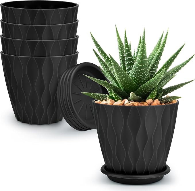 YNNICO 4 inch Plant Pots, 5 Pack Flower Pots Outdoor Indoor, Planters by AFamilyofGardenLovers