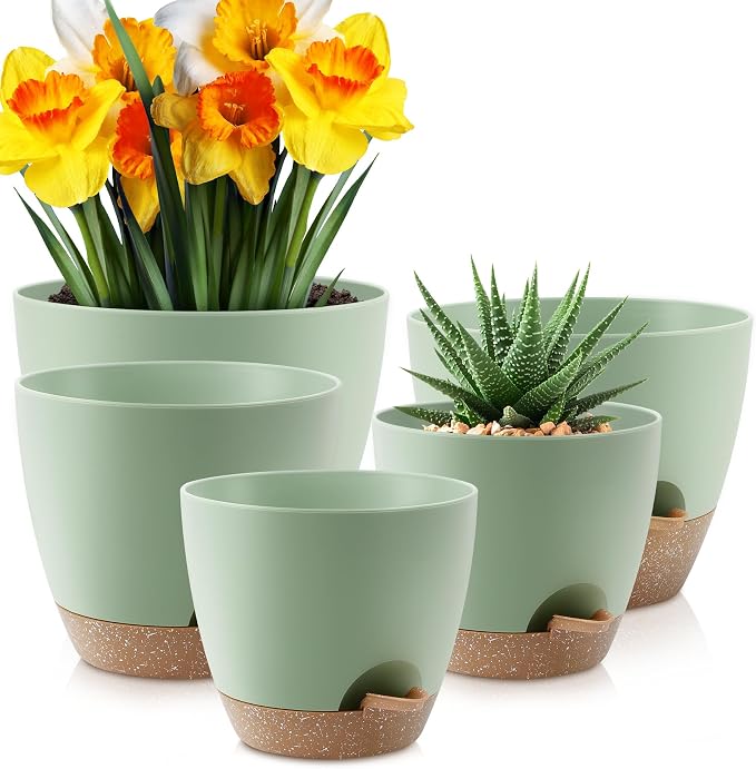 YNNICO Plant Pots 10/9/8/7.5/7 inch, Self Watering Planters by AFamilyofGardenLovers