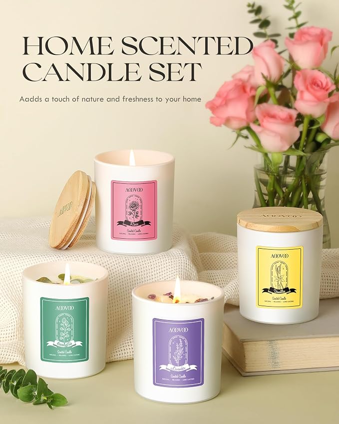 AOOVOO Rose/Vanilla/Eucalyptus/Lavender Scented Candles - Image 3