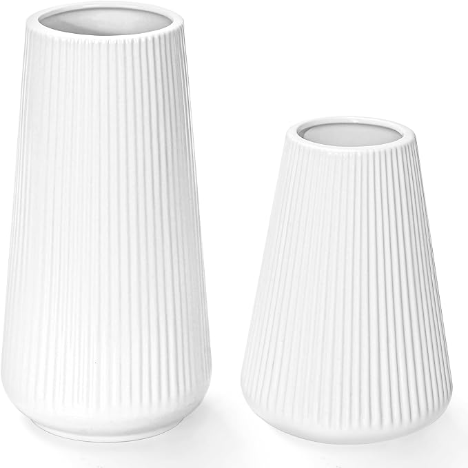 White Ceramic Vase, GUKJOB Small Cute Flower Vase by GUKJOB