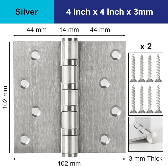 304 Stainless Steel 4" Door Hinges, Heavy Duty Ball Bearing Door Hinges - Image 2