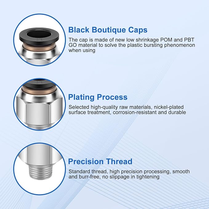 CNAODUN 12 Pcs Push to Connect Fittings 3/8 Inch Tube OD x 1/8 Inch NPT Thread - Image 3