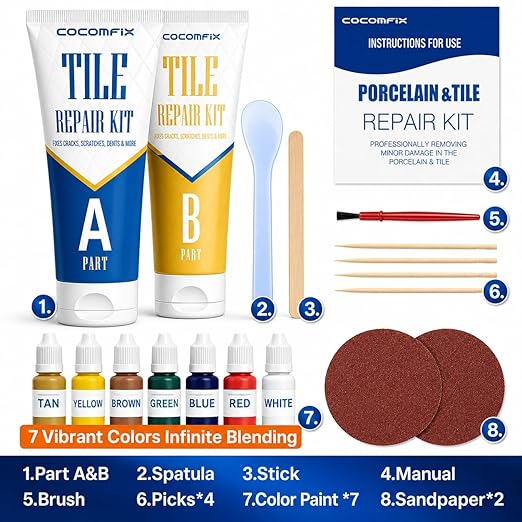 Tile Repair Kit, Ceramic & Porcelain Tile Chips & Cracks Repair-Color Match | - Image 6
