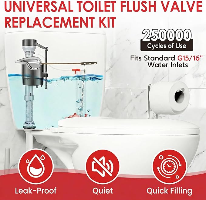 Universal Toilet Flush Valve Replacement Kit Height Adjustable Fill Valve | - Image 2