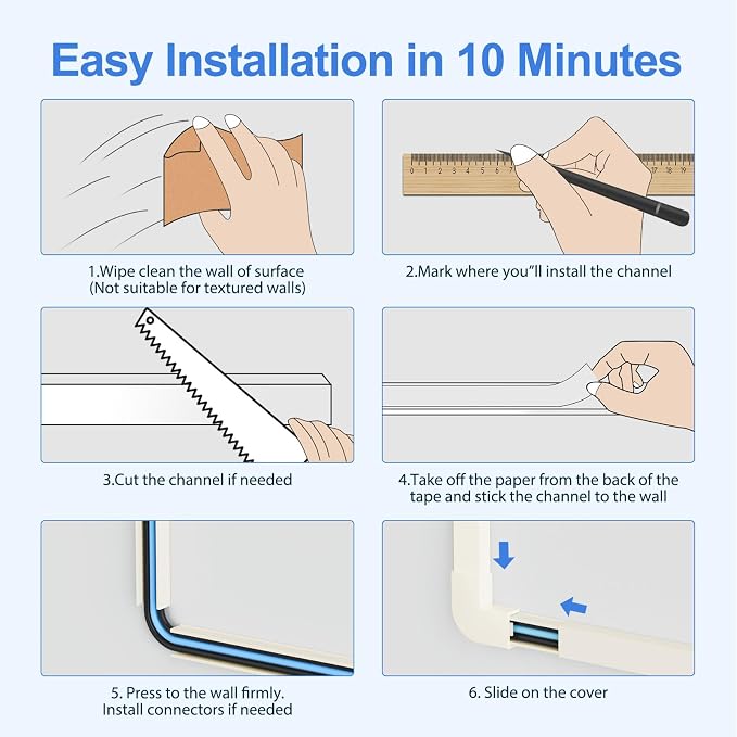 Yecaye Cord Covers for Wires on Wall, W0.95in H0.55in, Medium Cord Organizer - Image 6