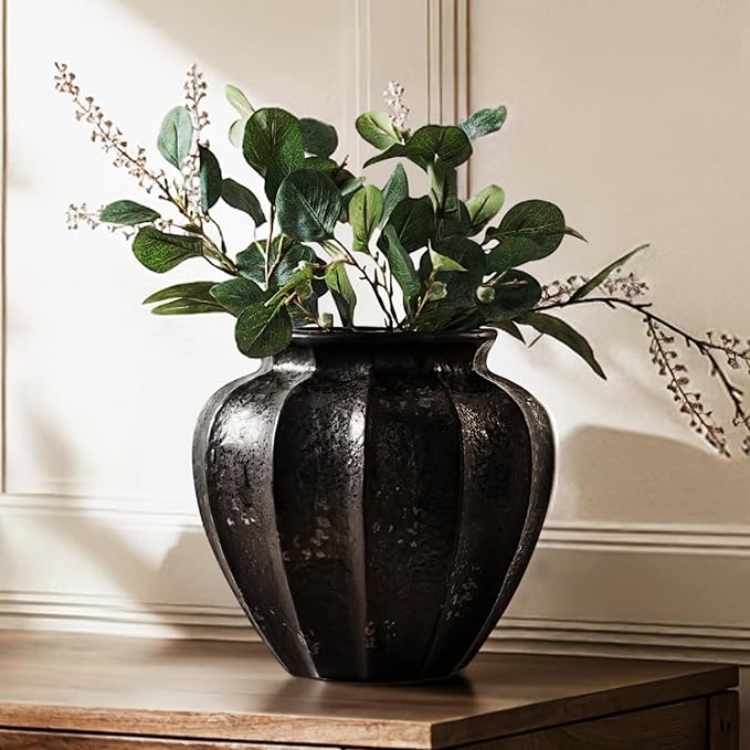 LE TAUCI 11" Ceramic Vase, Artisan Large Black Ceramic Vase by LETAUCI